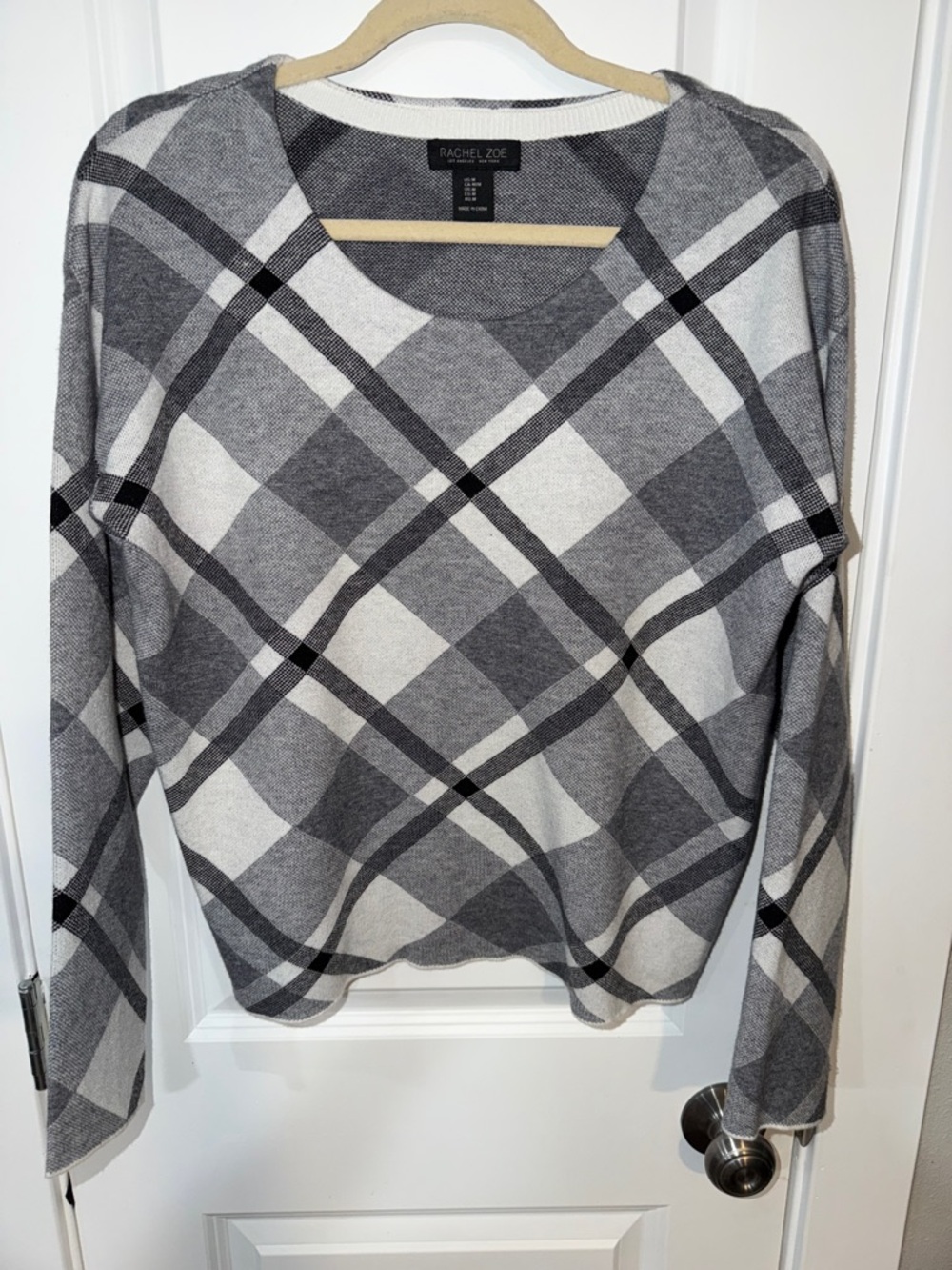 Rachel Zoe Gray & White Plaid Scoop Neck Sweater